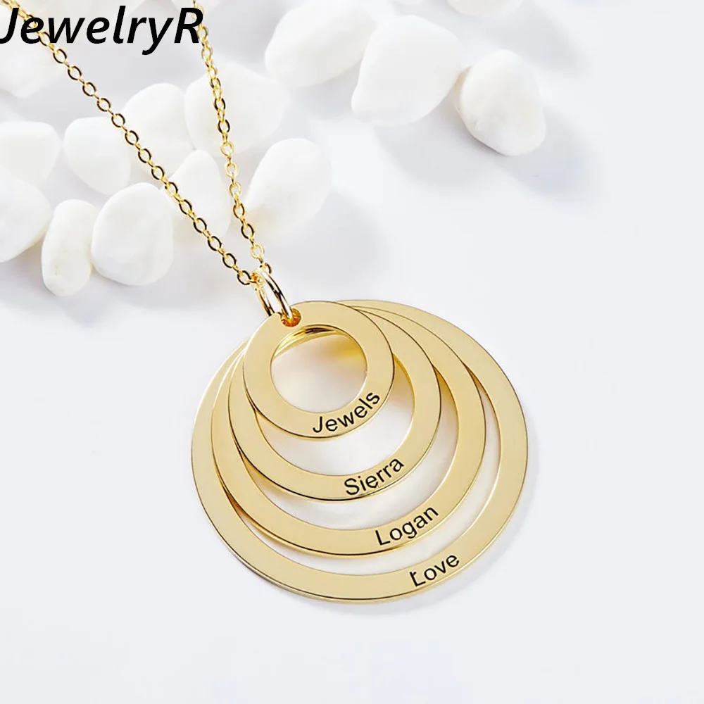

JewelryR Custom 2-5 Names Necklace With Circle Pendant Personalized Engraved Nameplate Stainless Steel Women Jewelry Family Gift