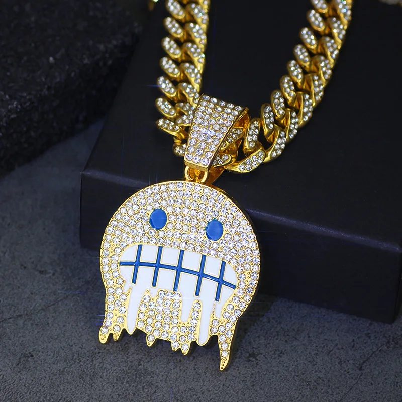 Фото Персонализированный кулон Ice Face Emoji Emoji в стиле хип-хоп, кубическая цепочка с бриллиантами, ниша, полное бриллиантовое ожерелье Emoji №4