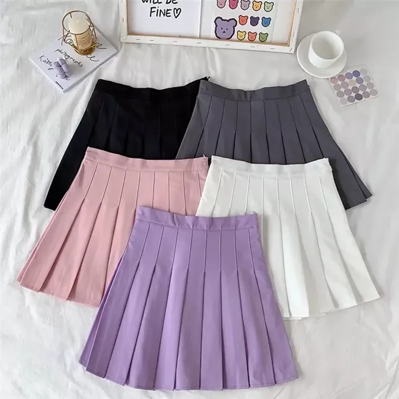 

2022 New Black Skirt Female Summer High Waist Gothic Anti-Glare A-Line Pleated Skirt Short Skirt Purple Ins Tide Ulzzang Skirt