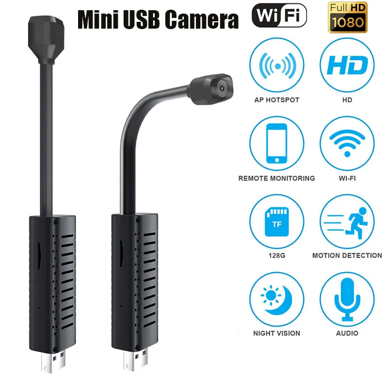 

Мини-камера видеонаблюдения с Wi-Fi, 1080P, USB