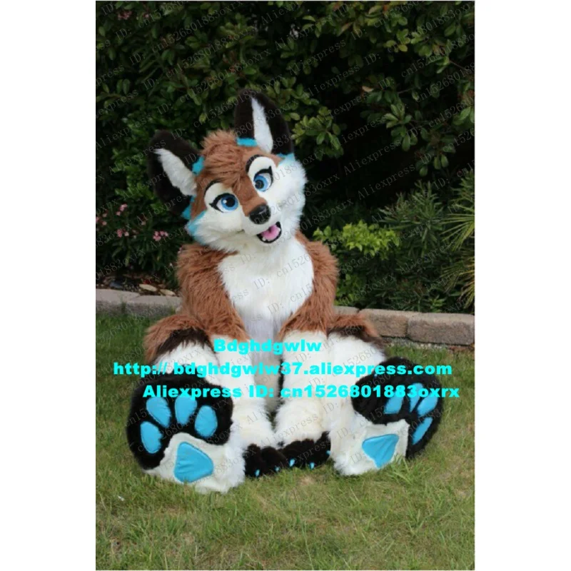 

Ardent Brown Long Fur Furry Fursuit Fox Wolf Husky Dog Mascot Costume Adult Cartoon Suit Walking Street Opening Session zx3024