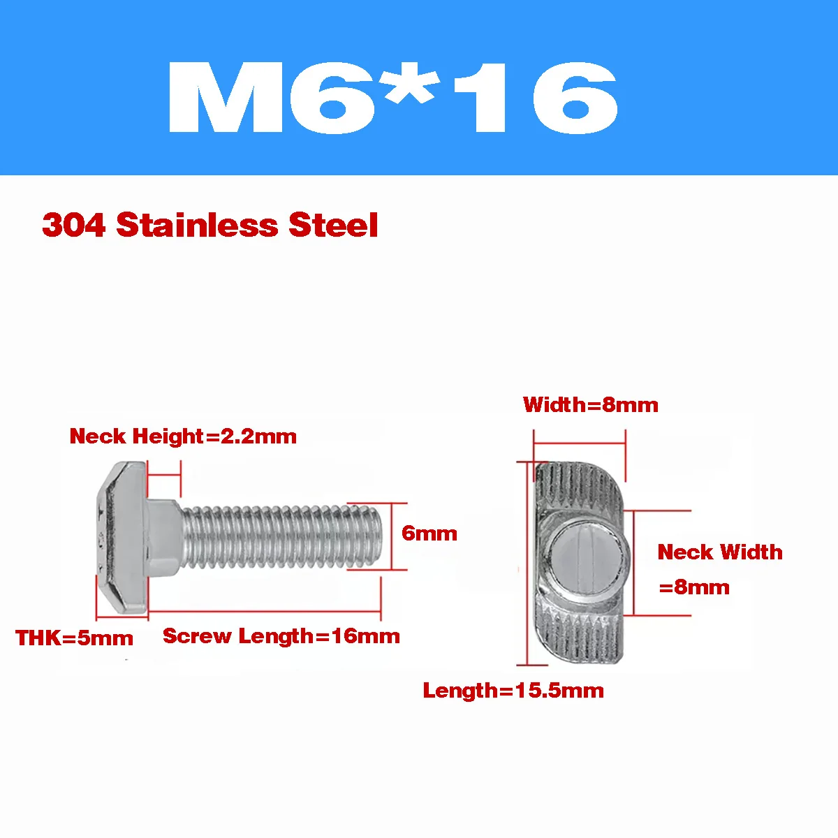 

Т-образный винт из нержавеющей стали 304/Т-образный болт M6M8