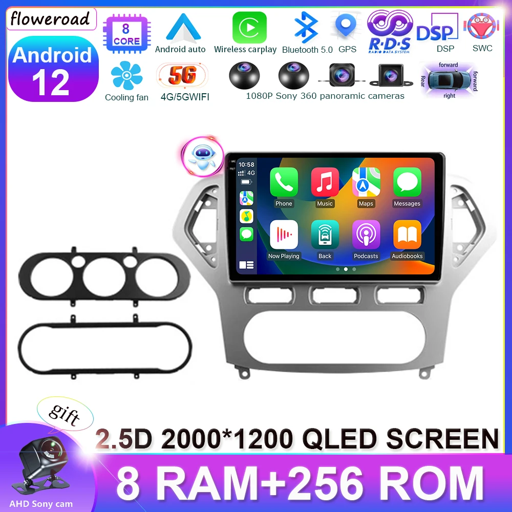 2000*1200 QLED Android 13 8 Core 256G для Ford Mondeo 4 2006 - 2010 Автомагнитола мультимедийный видеоплеер