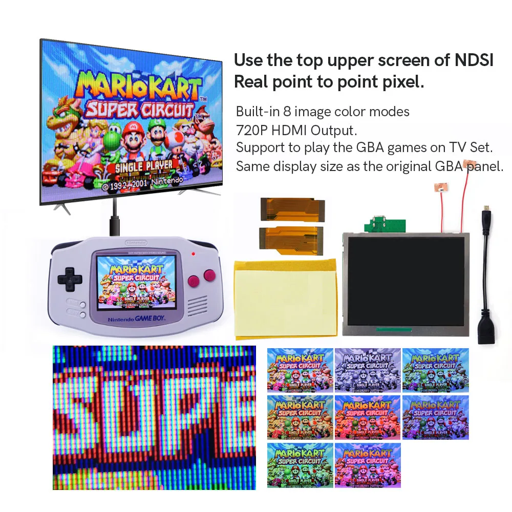 

HISPEEDIDO GANI 720P HDMI адаптер переводной мод наборы, ретро пиксель яркость Регулируемый ЖК-дисплей и заменяемый корпус для GBA Gameboy Advance