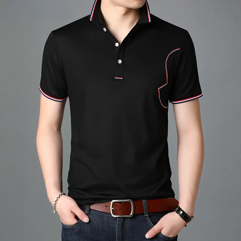 

high quality Brand Male Polo Shirt Korean High End Men's Clothing Designer Slim Fit Casual Lapel Short Sleeve Luxury Striped