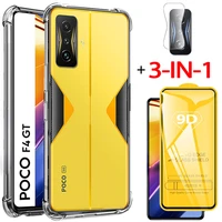 3 in 1 tempered glass case for poco f4 gt 5g soft clear shockproof silicone phone cases poco f4 pro xiaomi poco f4 gt cover