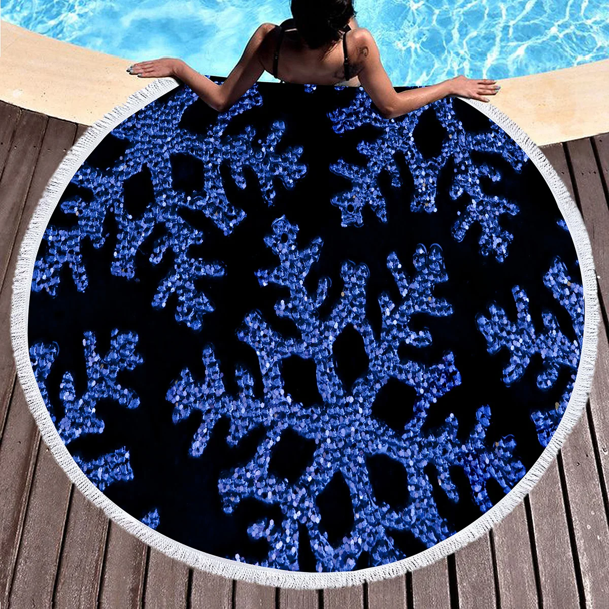 

Круглое пляжное полотенце, одеяло в стиле оверсайз, со снежинками, Мягкое Круглое быстросохнущее, для пикника