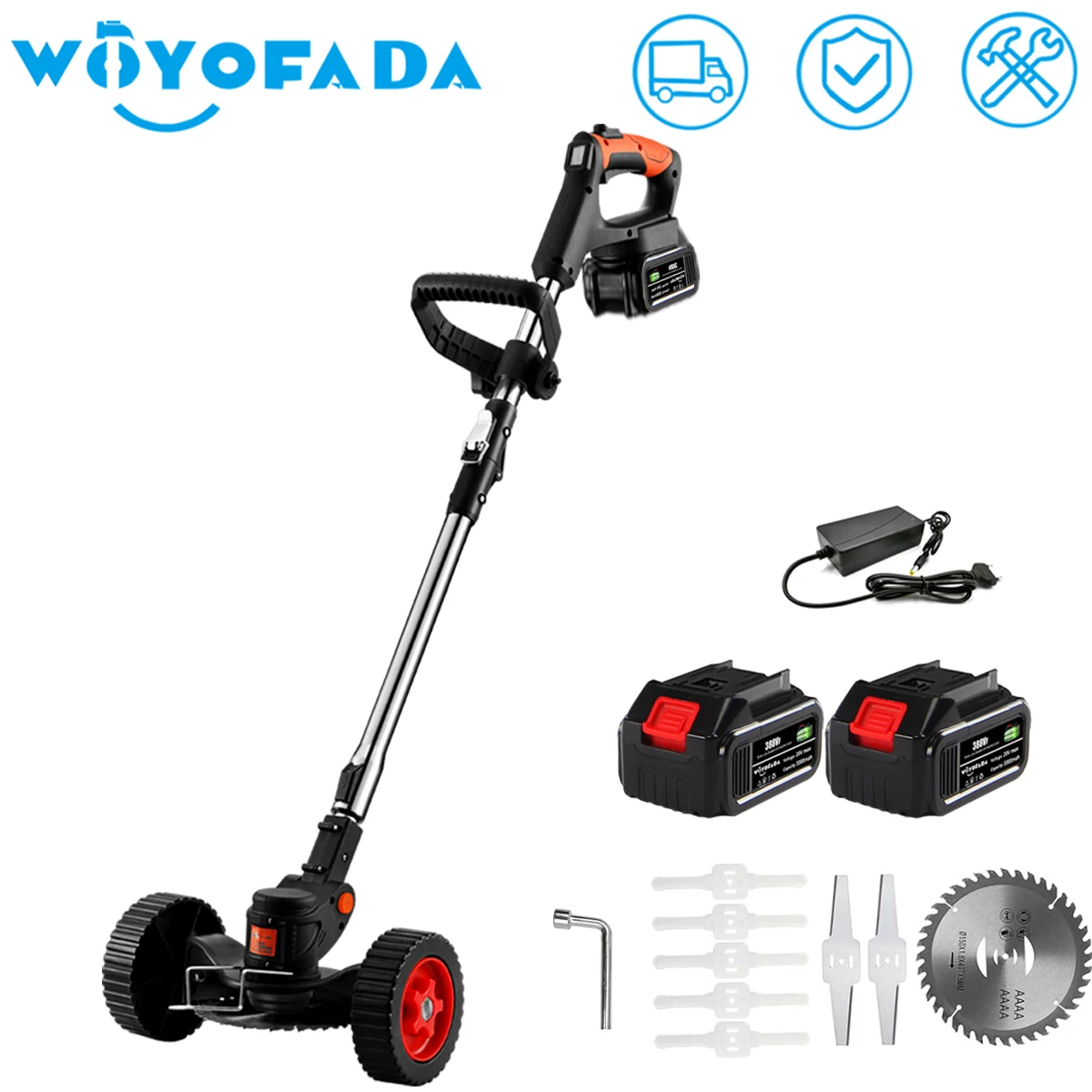 Electric Folding Lawn Mower Cordless Lawn Trimmer with 2 Lithium Batteries 8 Accessories Adjustable Handheld Power Tools