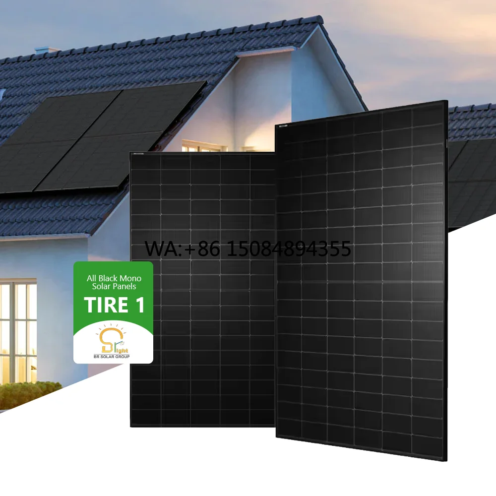 Фото Солнечные панели SOLAR N-Type 450W, полностью черные, монокристаллические, с двойным стеклом, комплект для жилых крыш №1