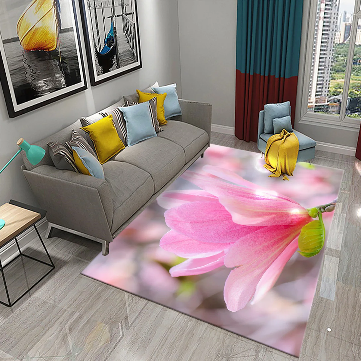 

3D Pink White Magnolia Flower Carpet for Living Room Bedroom Decoration Floor Rug Sofa Soft Mats Bathroom Door Entrance Area Mat