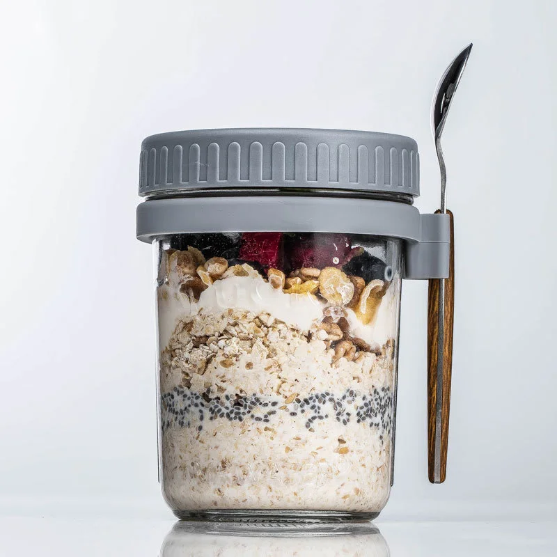 

Overnight Oatmeal Cup Transparent Glass with Spoon Yogurt Cup Mason Sealed Cup Portable Yogurt Oatmeal Cup Cover Sealed Cup