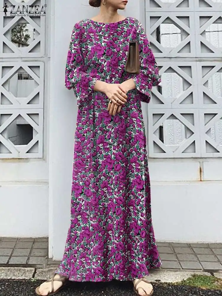 

Платье ZANZEA женское вечернее в богемном стиле Вечерние, Модное Длинное свободное праздничное платье с длинным рукавом и принтом, с воротнико...
