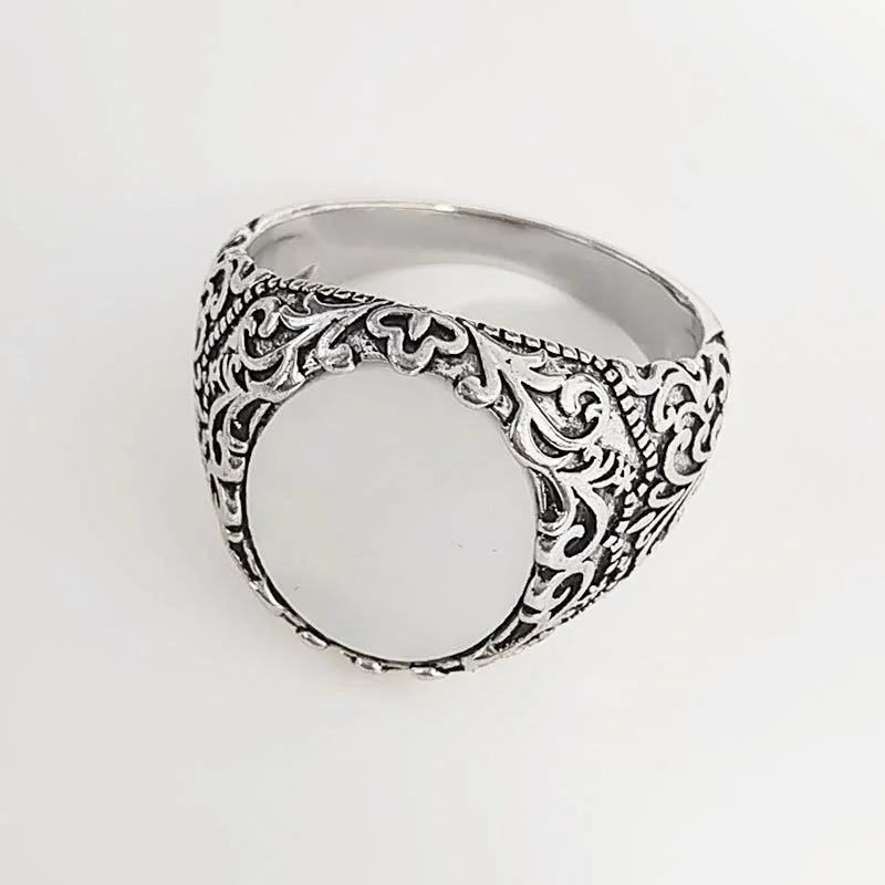 New inlaid oval white board ring men's retro pattern Fashion Ring