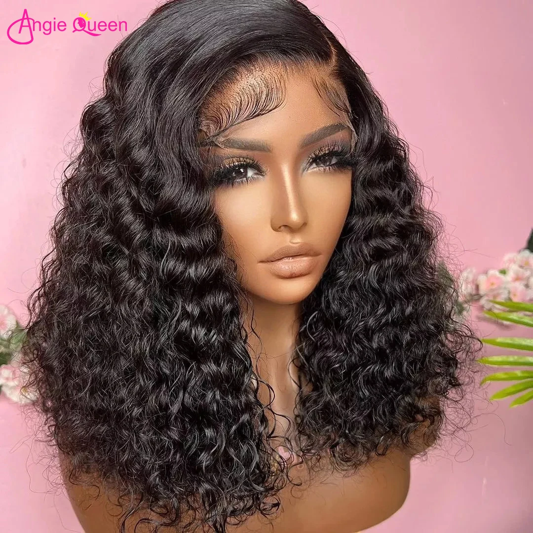 Deep Wave Frontal Wig Bob Lace Front Human Hair Wigs For Women T Part Lace Front Short Wig Curly Peruvian Remy 4x4 Closure Wig