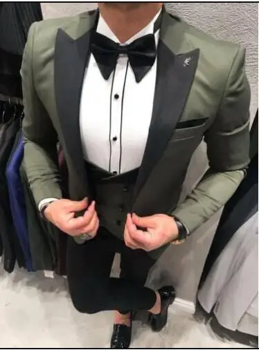 

2023 Custom made wedding suits for men green formal slim fit 3 piece party business groom Prom mans Tuxedos blazers Fashion Male