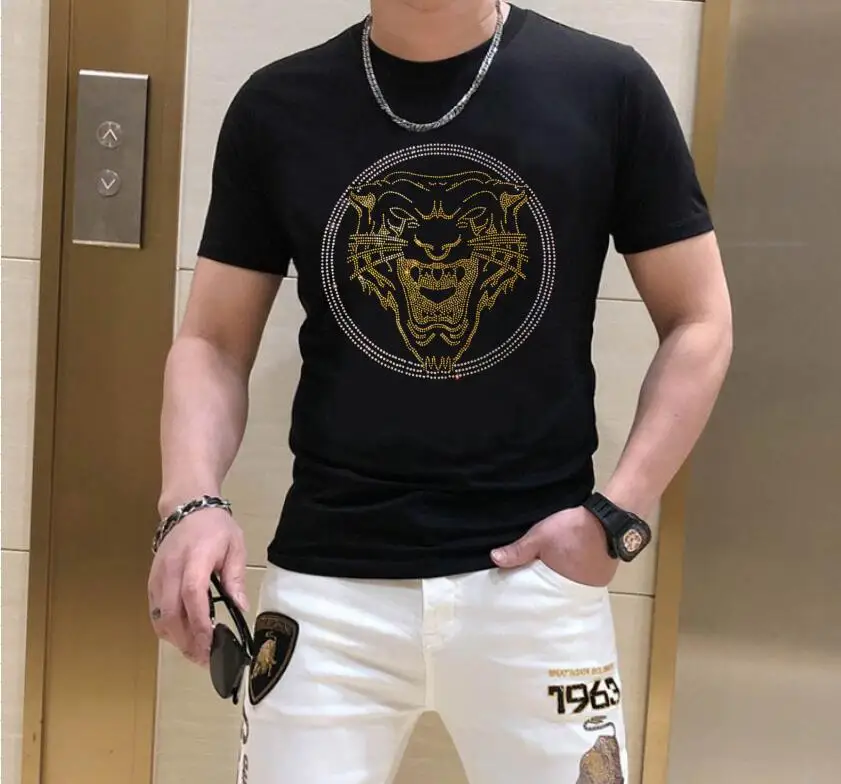 

Мужская футболка BORUNKE стразы, мужские брендовые футболки в стиле хип-хоп, мужская летняя Прямая поставка