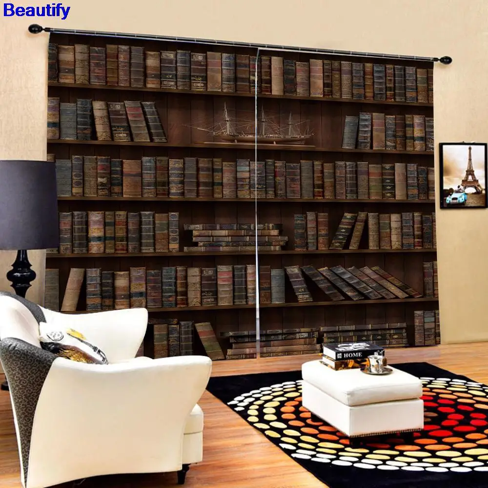 

Beautify bookshelf curtains Luxury Blackout 3D Window Curtain Living Room Bedroom Drapes Cortina Rideaux Customized