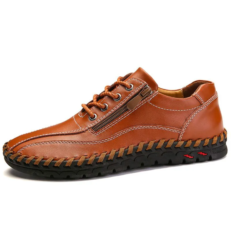 

Side Zipper Laces Lok Fu Men Shoes Fashion Flat Leather Casual New Soft Bottom Low Cut Nonslip Solid Color