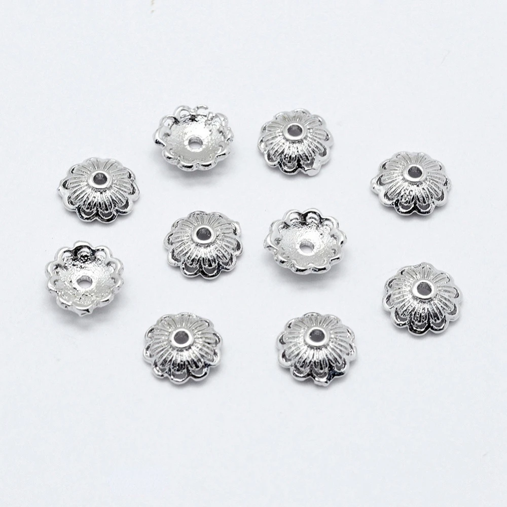 

5PC Multi-Petal Brass Caps Long-Lasting Plated Real Platinum Plated Nickel Free Flower 8x2.5mm Hole: 1mm