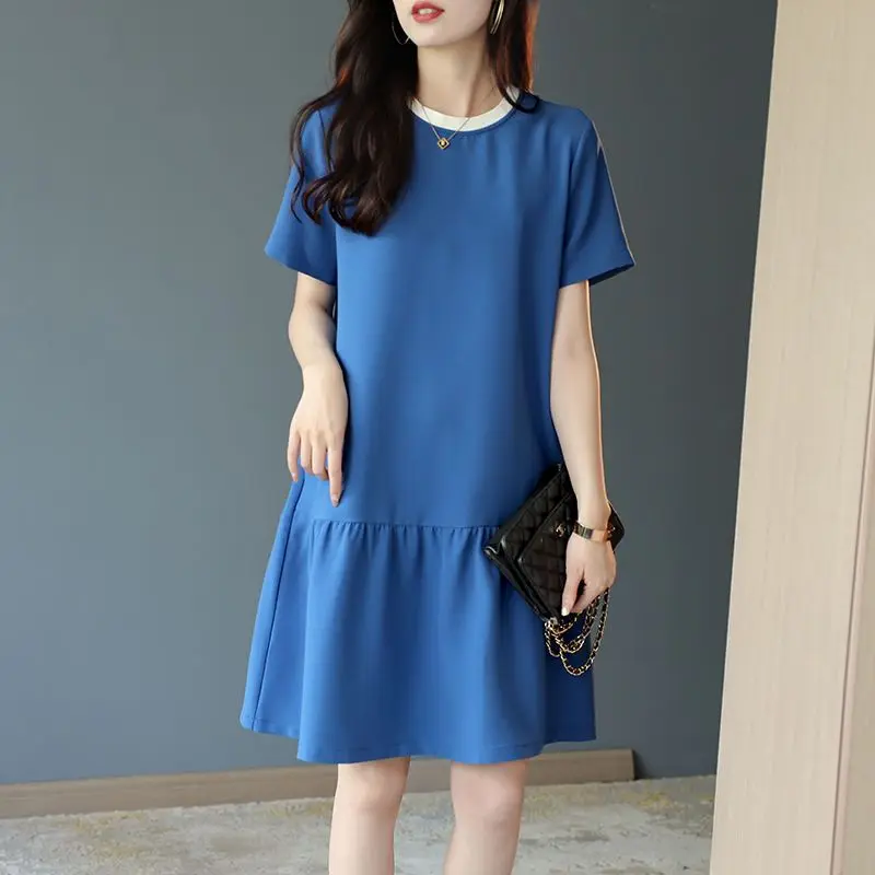 Dresses Women 2023 New Spring Summer Chic Korean Style Elegant Female Casual Solid O Neck Loose A Line Vestido Tops S40
