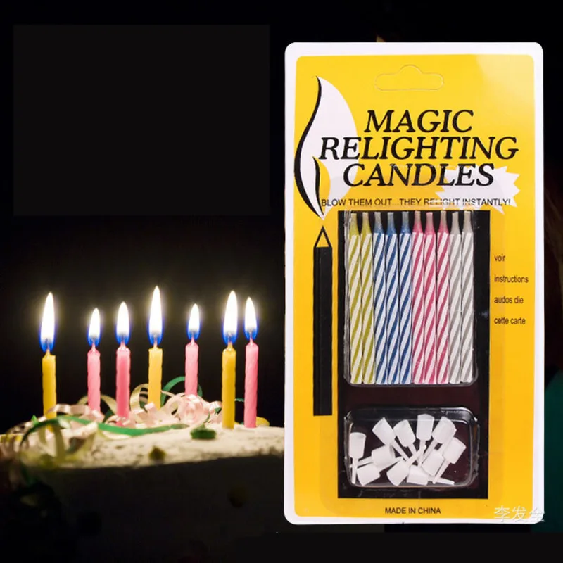 

10pcs/set Novelty Magic Relighting Candles Birthday Cake Party Toys Funny Prank Props Magic Tricks Tease People Eternal Candle