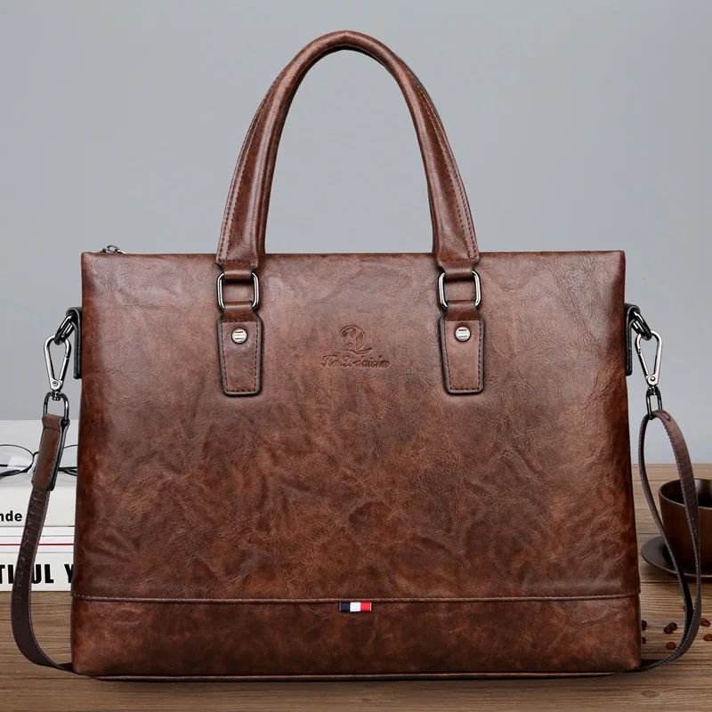 Luxury Genuine Leather Business Men's Briefcase Business Handbag Daily Shoulder Bag High Capacity Male Laptop Bag