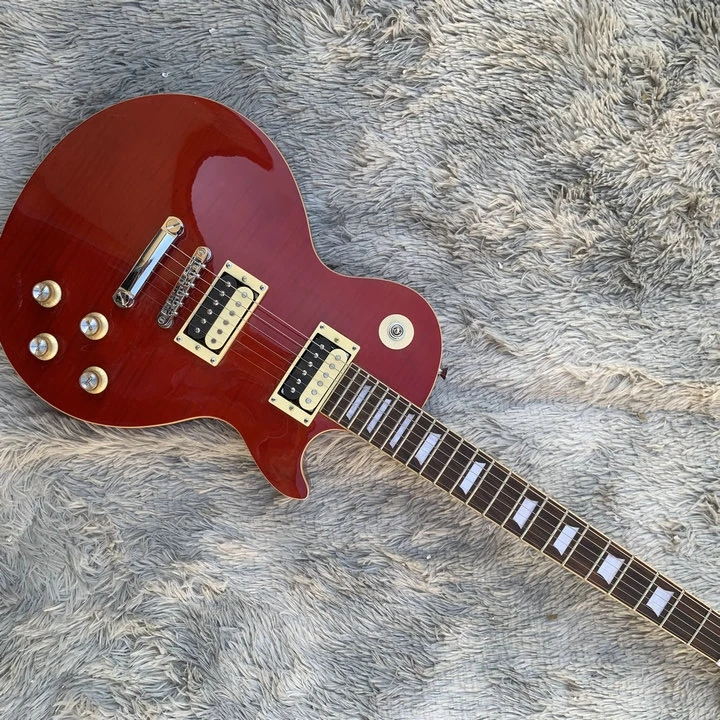 

In stock Wholesale Retail lp electric guitar red color mahogany wood body with thin flamed maple top and neck