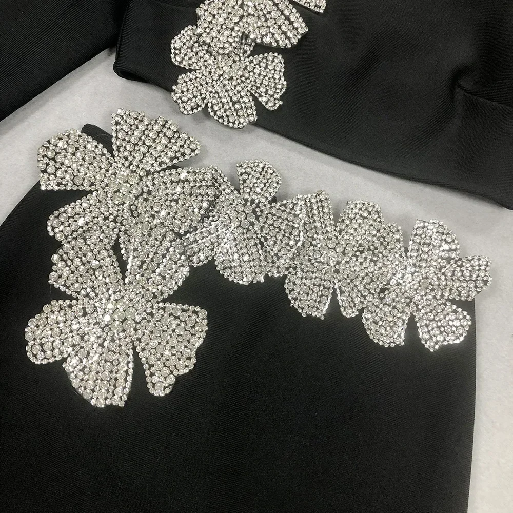 Роскошное сверкающее черное бриллиантовое платье комплект из 2 комплектов