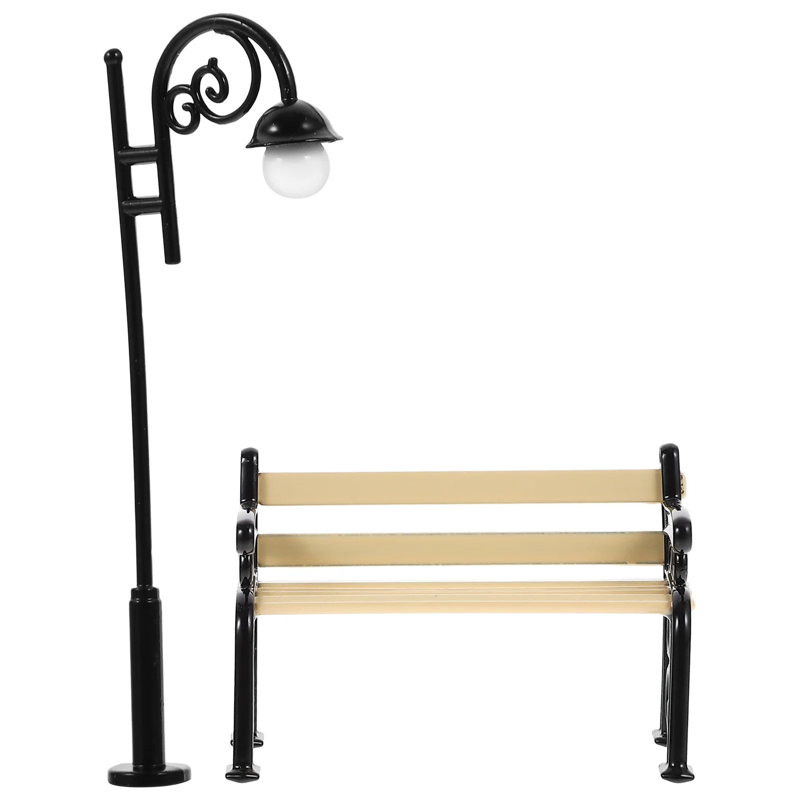 

Bench Mini Street Light Model Ornaments Landscape Furniture Metal Miniature Garden Chairs
