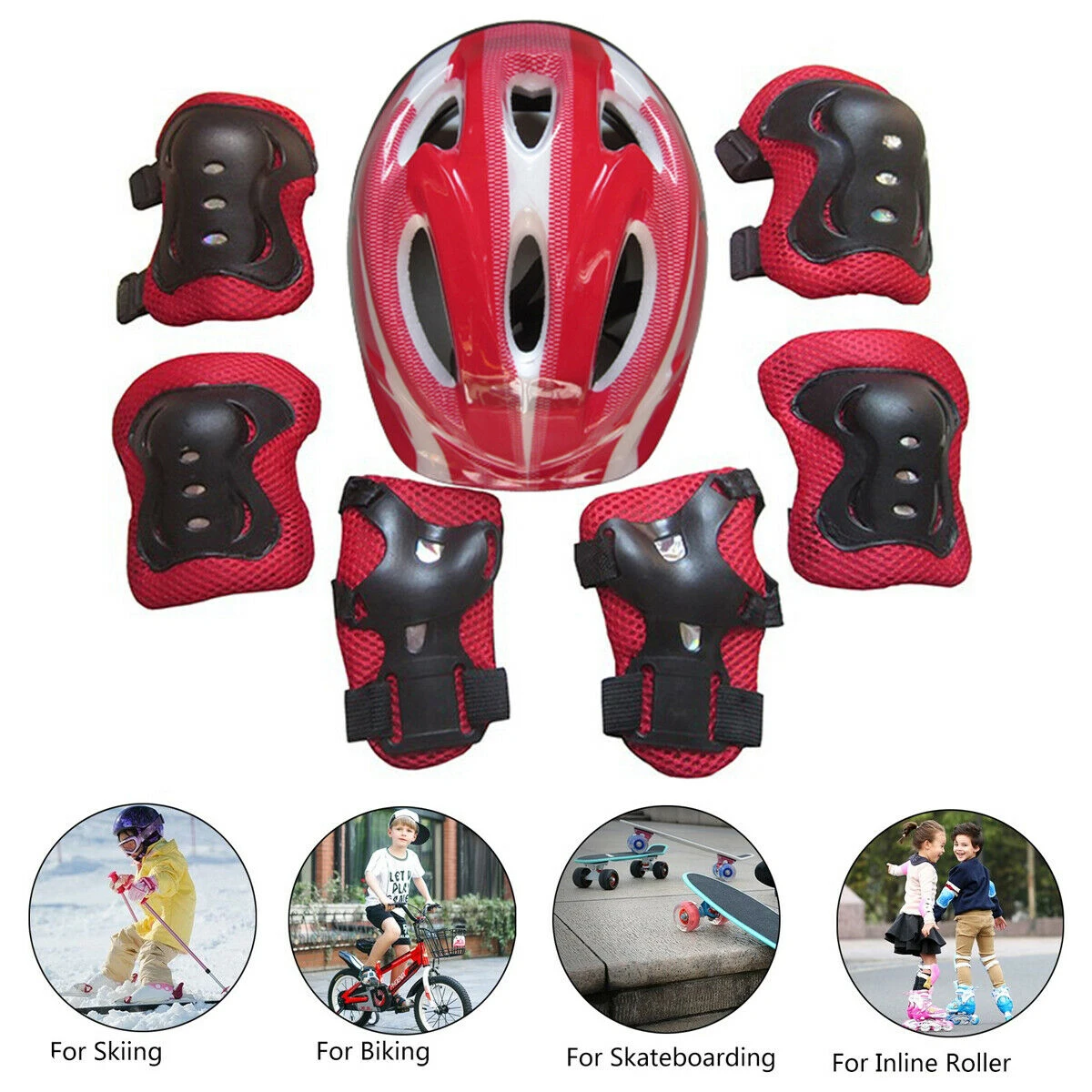 

7Pcs/Set Kids Bike Helmet Knee Elbow Wrist Pads Toddler with Protective Gear Set for Bicycle Cycling Skateboard Sports Skating