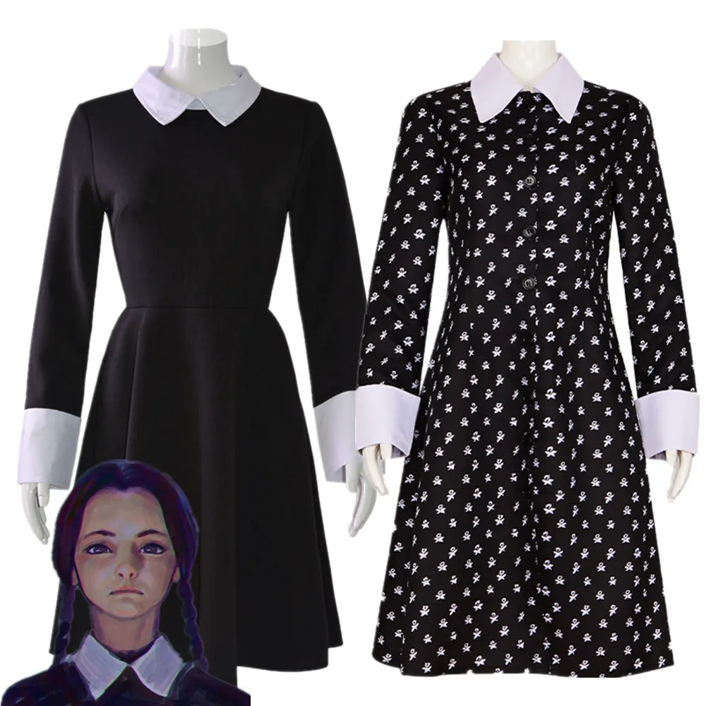 

Movie TV Anime Addams Wednesday Addams Cosplay Costume Women Adult Black Uniform Halloween Party Dress Suit