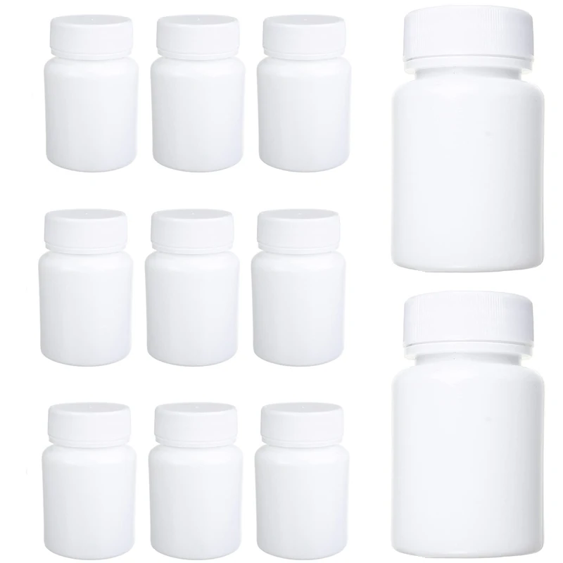 

10 шт. 15-100 мл, пластиковые круглые контейнеры, бутылки, твердый порошковый чехол, многоразовый держатель для хранения, банка для образцов, контейнер для таблеток, таблетки, коробки
