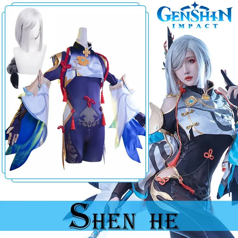 Костюм для косплея Genshin Impact Shenhe парик Аниме игра косплей-униформа костюм на