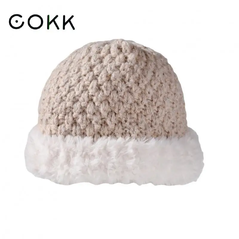 

COKK Beanie Hat Women Winter Autumn Bucket Hat Velvet Brim Knitted Beanies Winter Cap Female Bonnet Keep Warm Gorro Pumpkin Hat