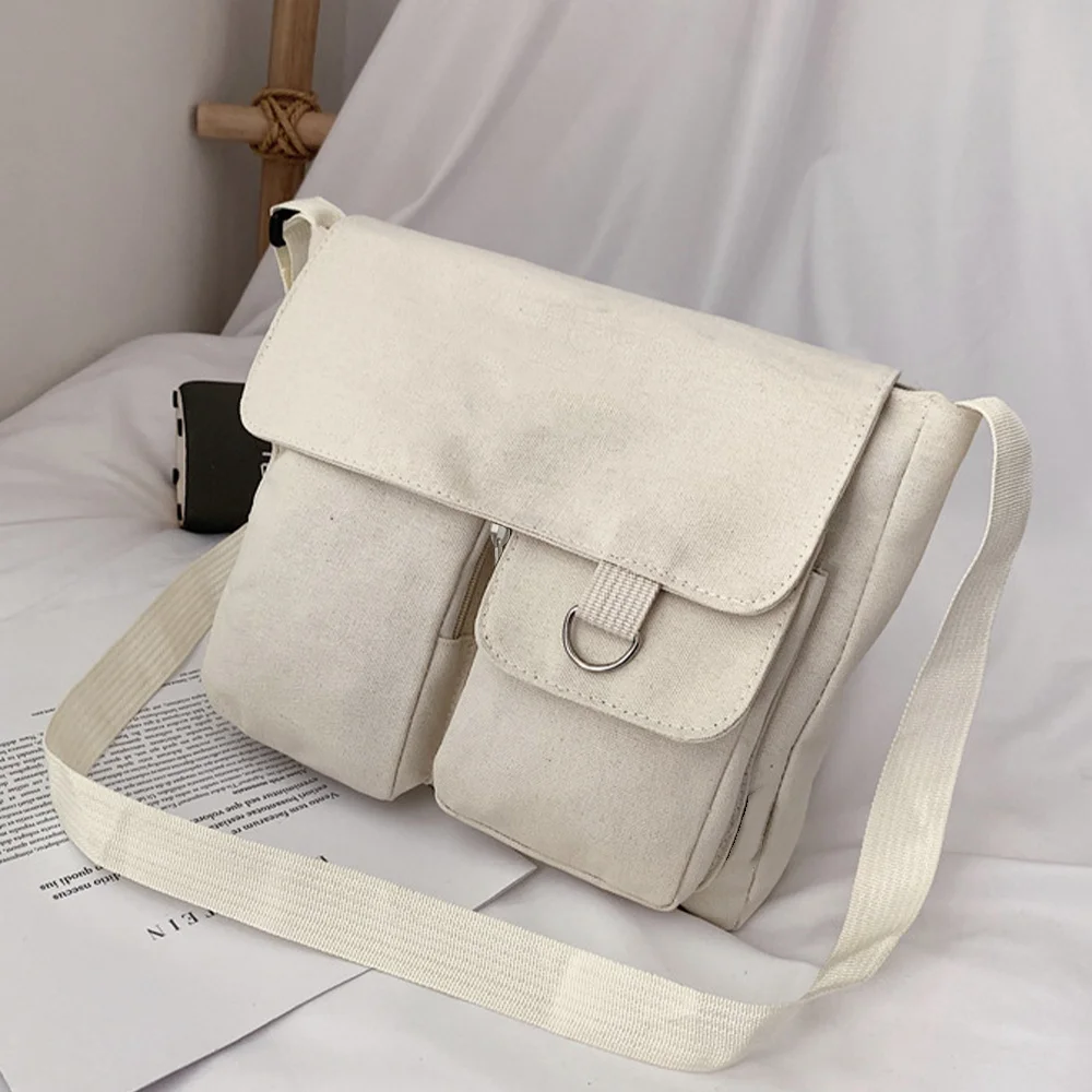 Paint Letter Canvas Shoulder Bags for Youth Casual Ladies Large Capacity Crossbody Bags Solid Handbags Messenger Bags for Women