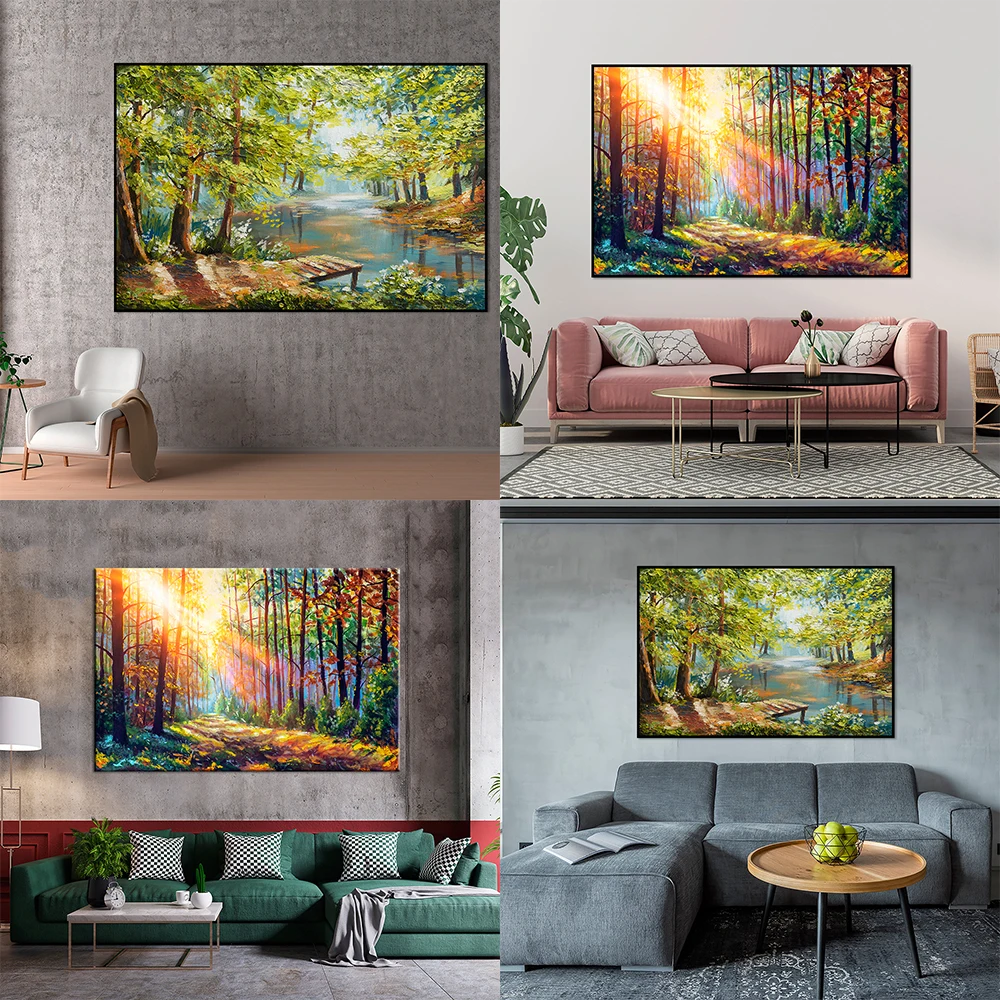 

Summer Forest Landscape Painting Modern Wall Art Canvas Poster Print Vibrant Colorful Picture for Living Room Home Decor Cuadros