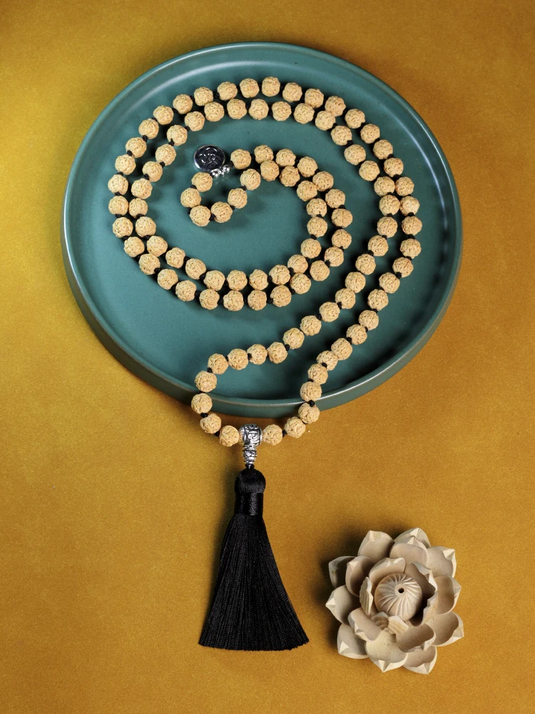 

Natural Vajra Bodhi necklace,8-9mm Rudraksha Beaded Knotted Japamala Necklace,Meditation Yoga Blessing Jewelry 108 Mala Rosar