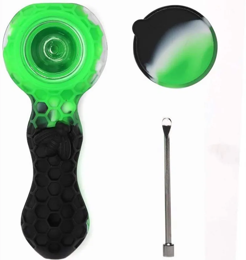

Silicone Pipe Portable Creative Honeycomb Silicone Straw Pipe Personal Smoke Pipe Spoon Tube Straw Detachable Smoking Set