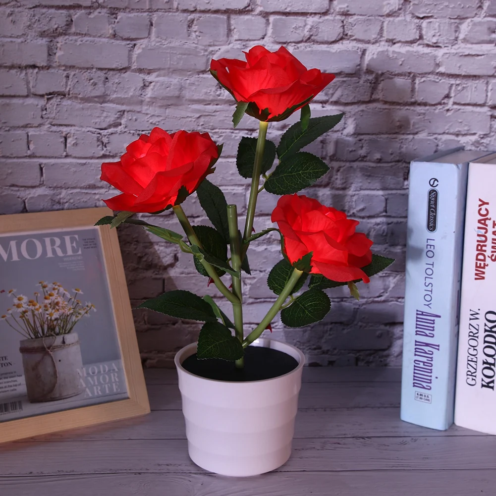 

3LED Artificial Rose Lamp Solar Simulation Flower Light LED Bonsai Home Decoration
