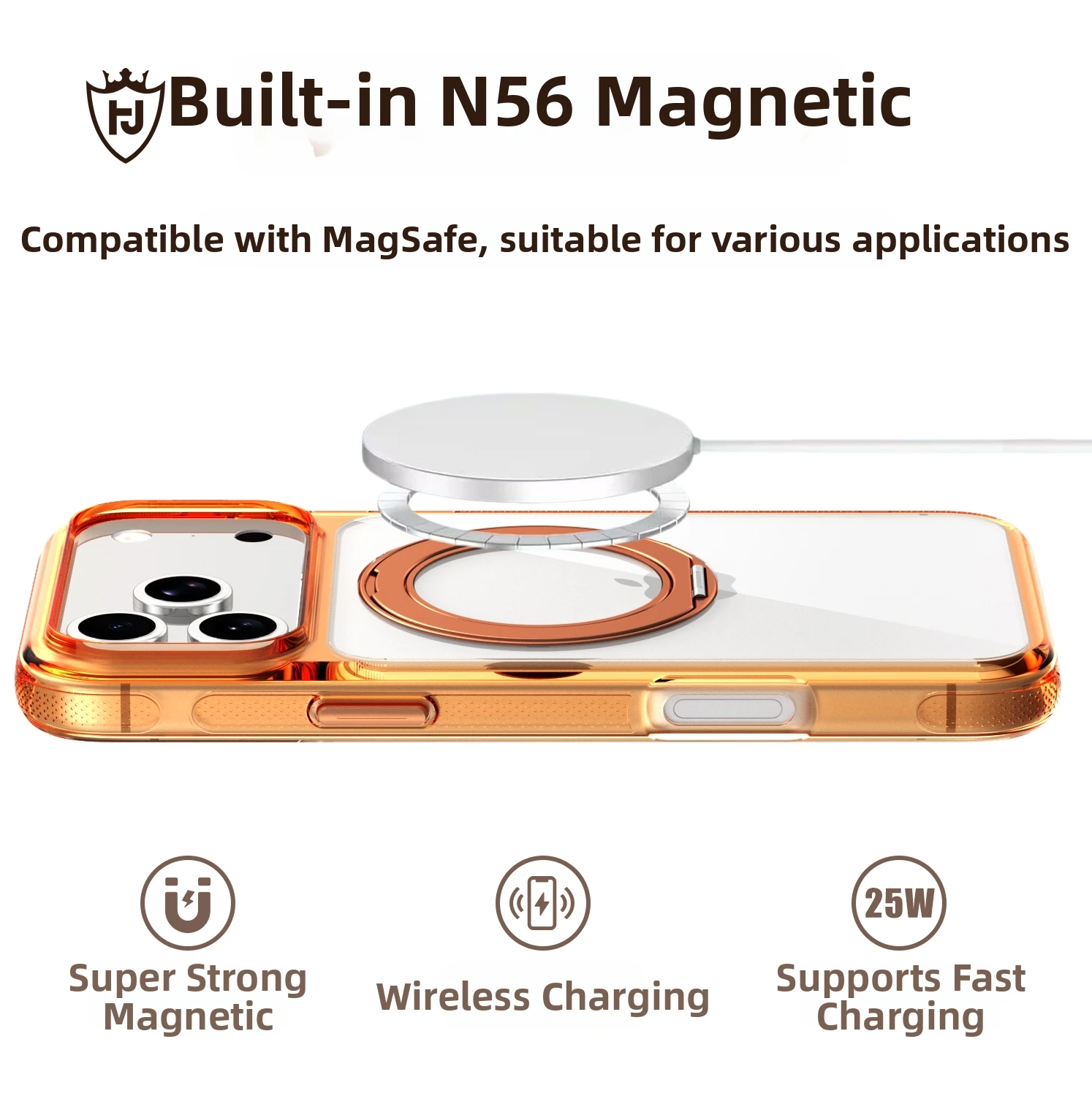 Фото Цветной прозрачный магнитный чехол для iPhone 17, 16, 15 Pro Max, Air 16E, 17E с поддержкой MagSafe и защитой 360° °   Вращающаяся задняя крышка-подставка №5