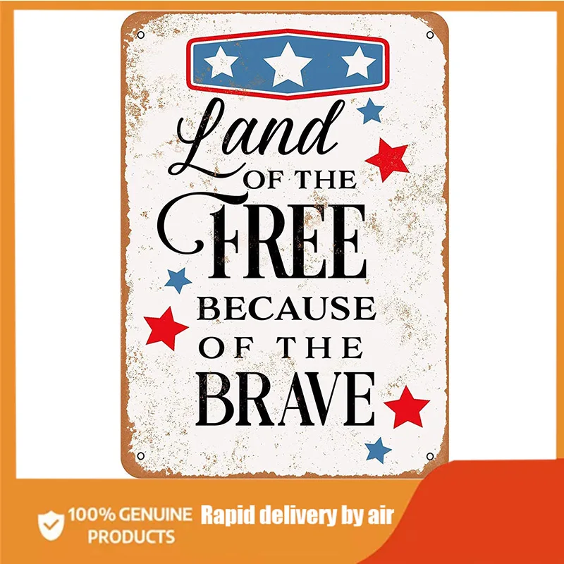 

Новый жестяной знак-винтажный внешний вид Land of The Free из-за храбрости 2 бар кафе домашняя Настенная Декорация Металлические знаки для ранчо ба...