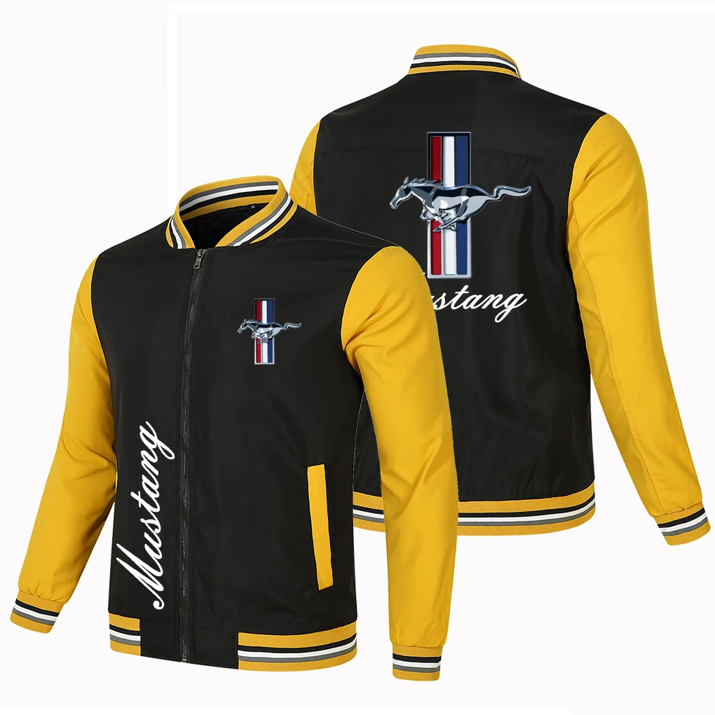 Ford Mustang Logo Motorcycle Jacket Fashion Men's Split Sleeve Baseball Suit Men's Large Top Casual Off road Motorcycle Clothing