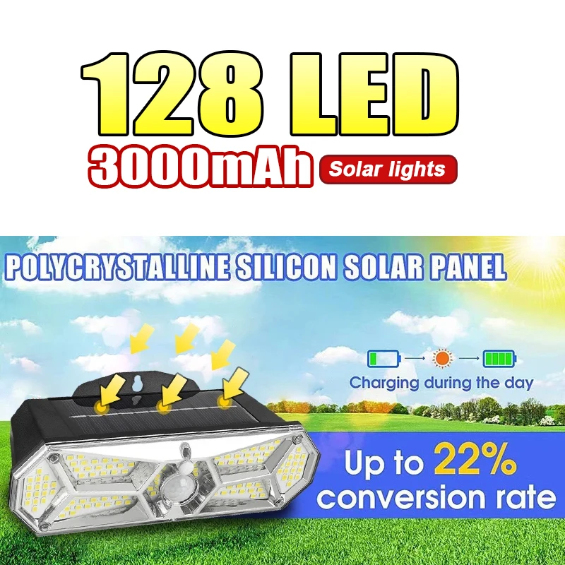 128led Солнечный Настенный Светильник Для Улицы Водонепроницаемый Ipx65 С Датчиком