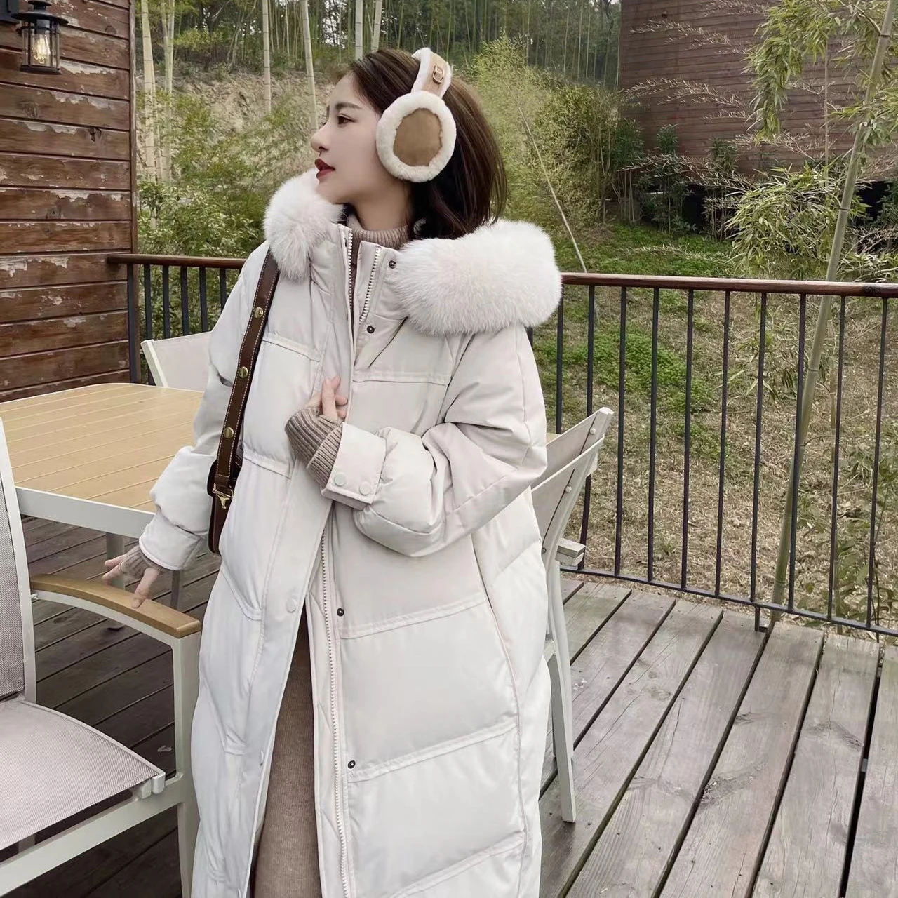 DEODAR Winter Warm Women Long Down Jacket Natural Fur Collar Hooded Parkas 90% White Duck Coat Thickness Windproof Outwear