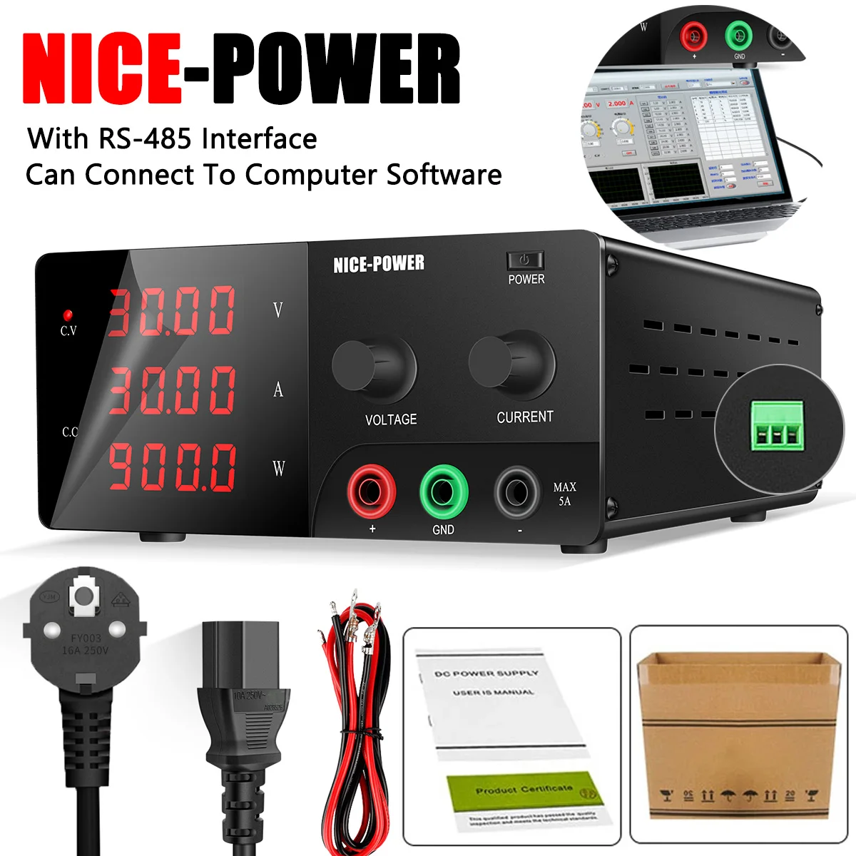 Лабораторный источник питания высокой мощности с программным обеспечением, регулируемые импульсные источники питания постоянного тока, 30 в, 10 А, 60 В, 5 А, 30 В, 5 А, регулятор напряжения