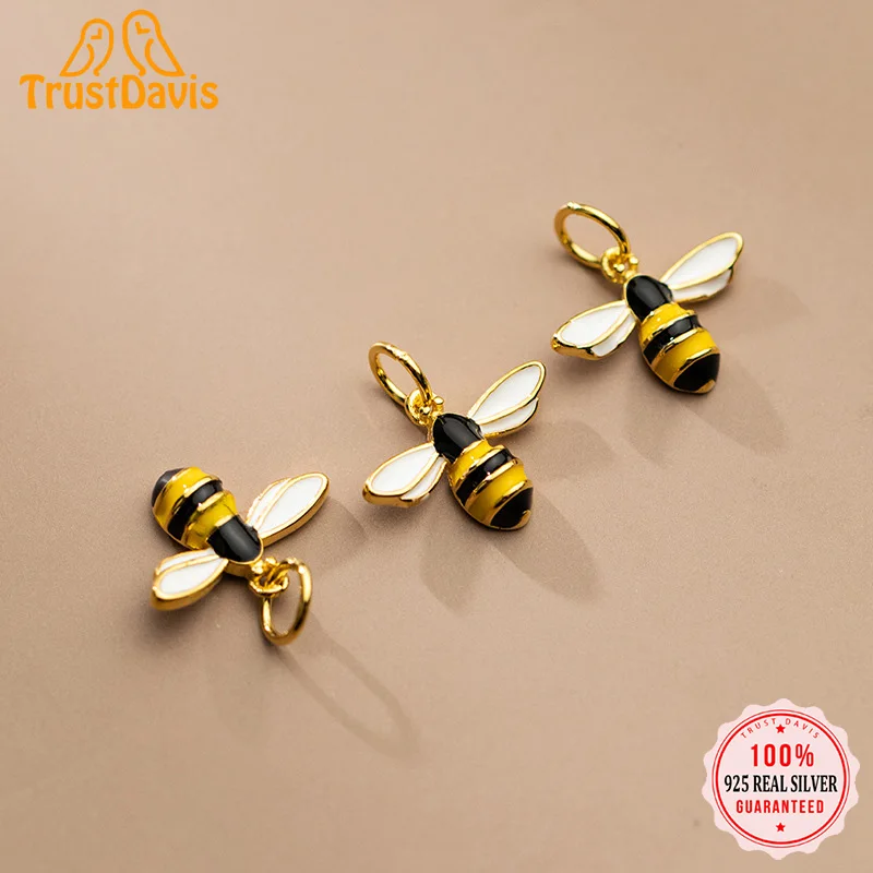 

TrustDavis Настоящее серебро 925 пробы модные насекомые пчелы Очаровательная подвеска ручной работы DIY аксессуары Изящные ювелирные изделия оптовая продажа HY302