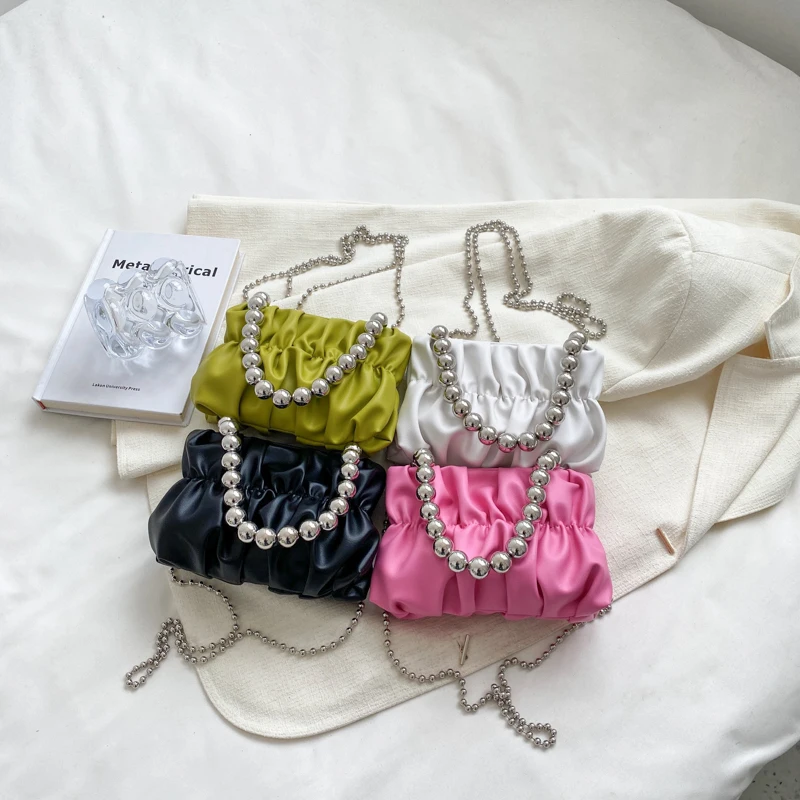 Korea Folds Mini PU Leather Crossbody Bag Women 2022 Summer Tendencia Cute Totes Chain Shoulder Side Handbag and Purses Brand