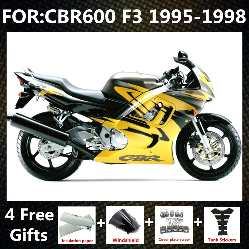 

New ABS Motorcycle Whole Fairings Kit fit for CBR600 F3 CBR600F3 CBR 600 1995 1996 1997 1998 full fairing kits set yellow black