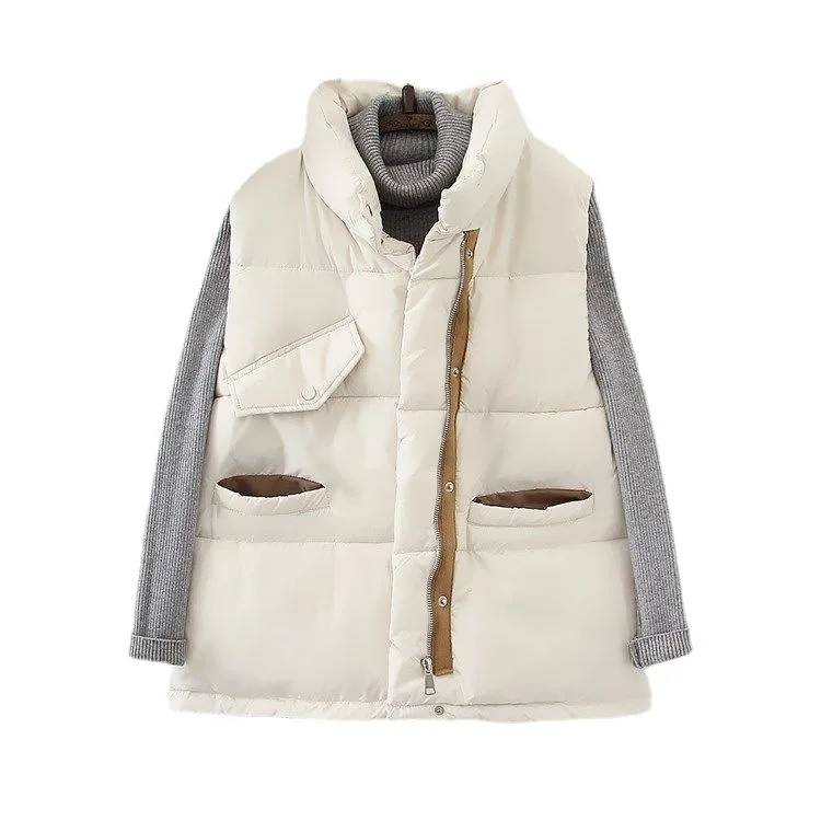 2022 Autumn Winter Loose Vest Women Cotton Puffer Solid Sleeveless Parkas Jacket Female Casual Stand Collar Warm Vest Plus Size