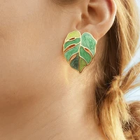 drop oil leaf stud earrings delicate monstera leaves plant pendant tropical earrings for women party jewelry